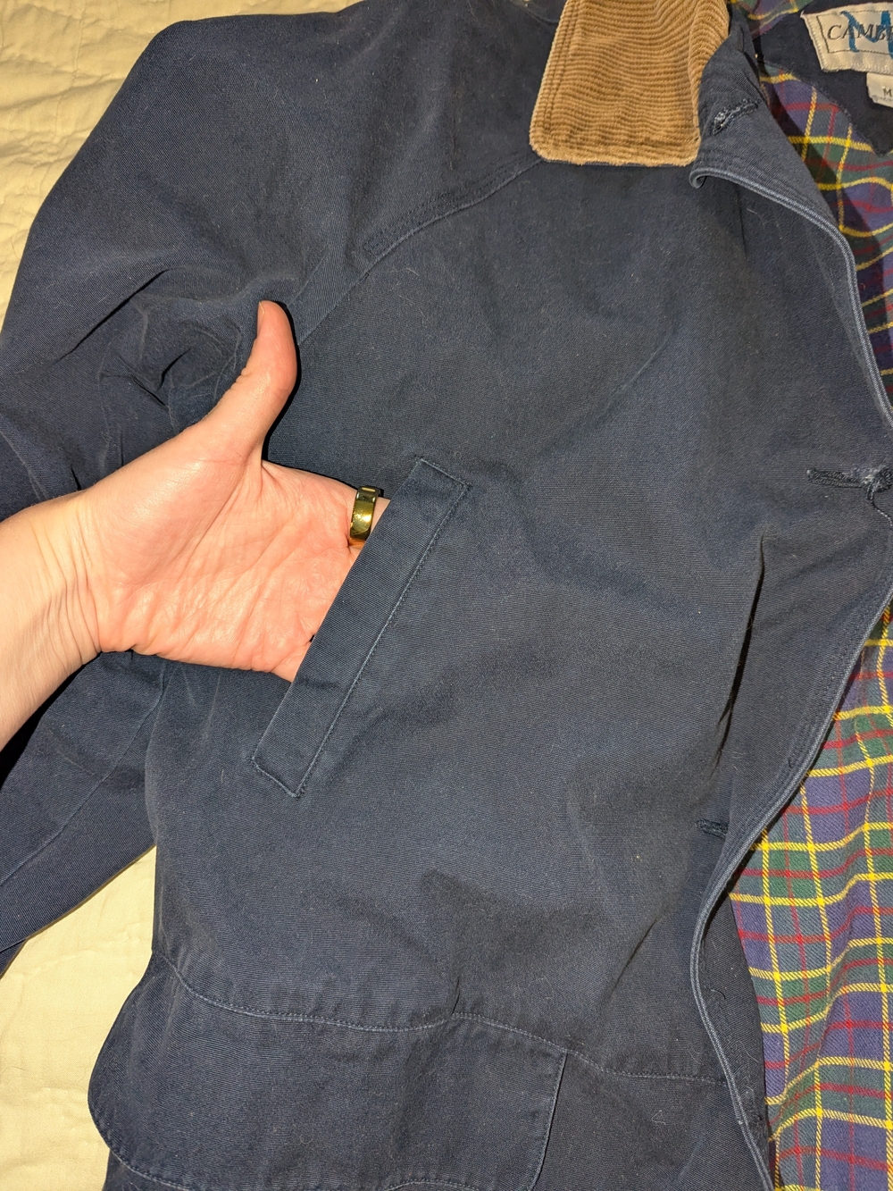 Classic Navy Cotton Jacket with Corduroy Trim Cambridge MS - Picture 6 of 6